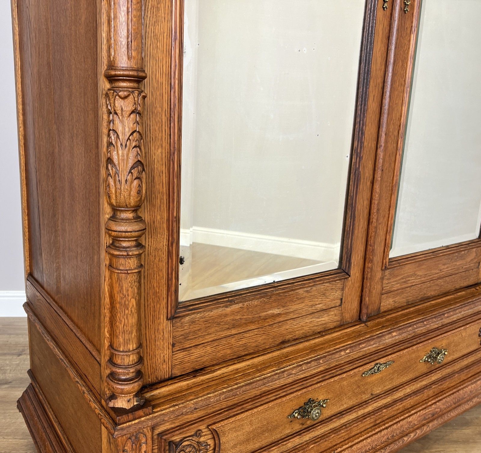 photo for sale Wardrobe Antique French Oak Two Door Mirrored Carved Armoire Cabinet Lot 6120