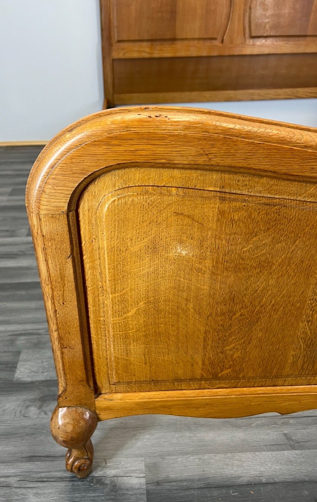 Bed Vintage French Louis XVI Oak Double Bed Frame Carved Headboard Lot 2964 photo for sale