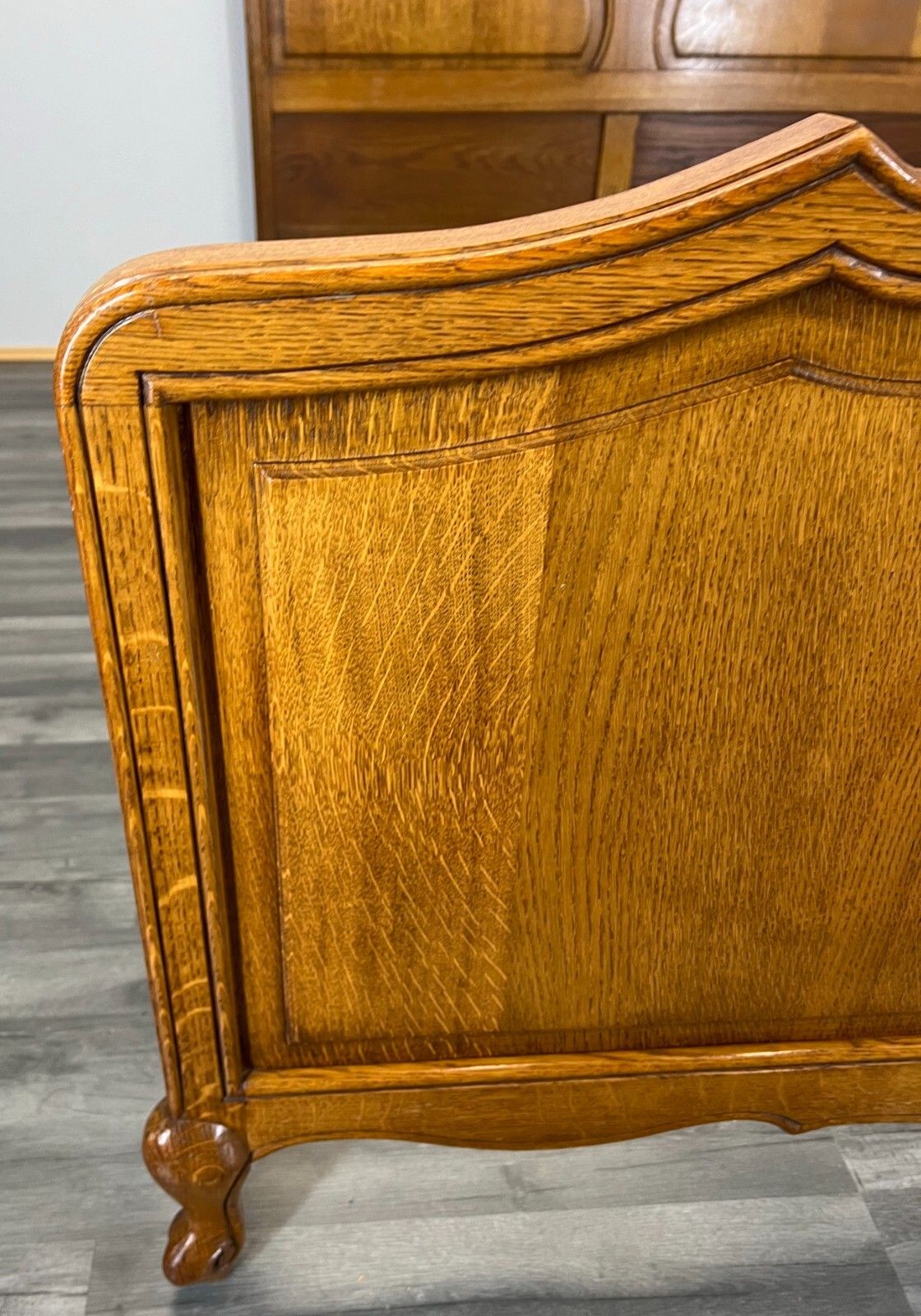 Bed Vintage French Louis XVI Oak Double Bed Frame Carved Headboard Lot 2967 photo 369.0