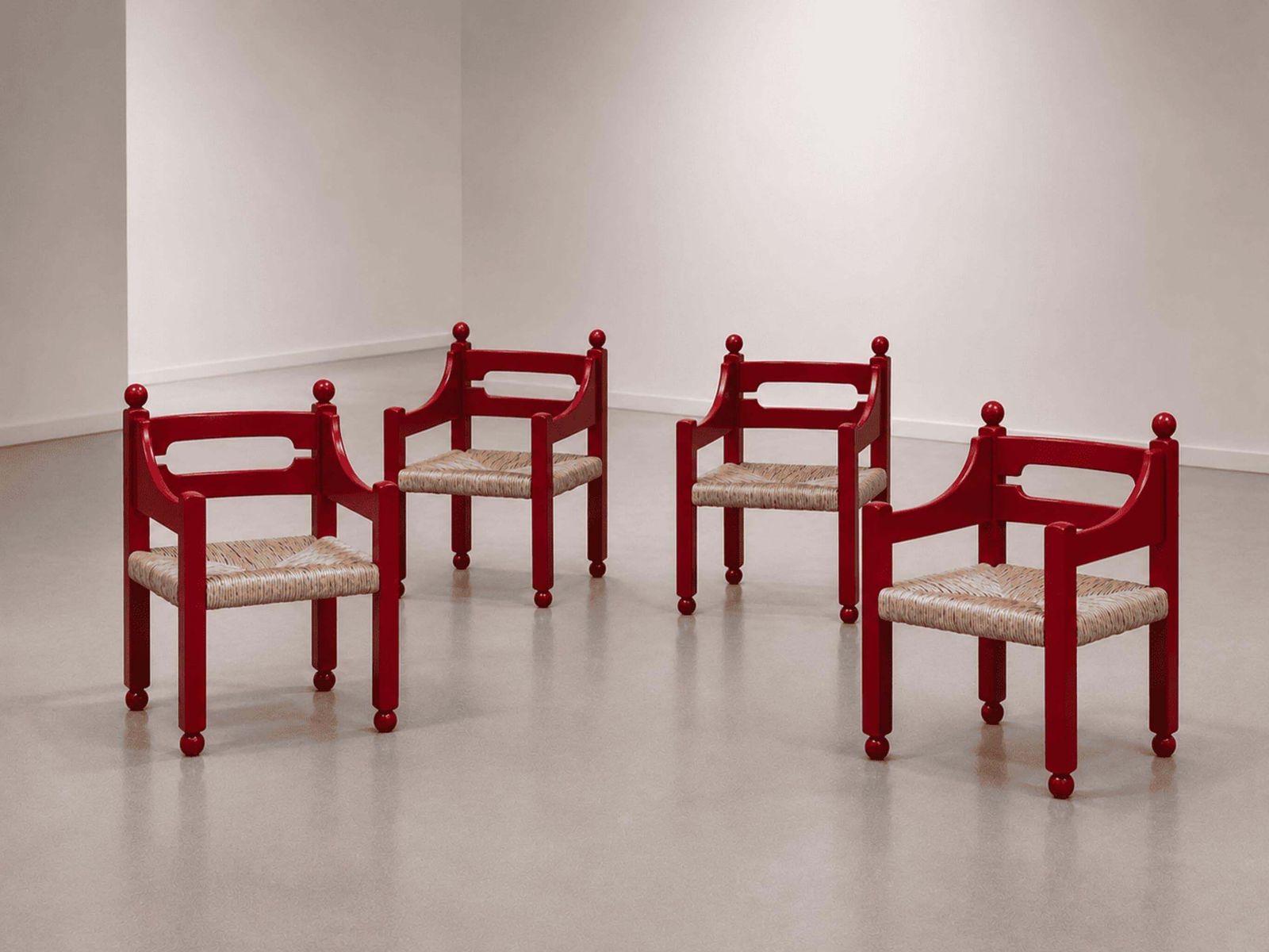 Italian Mid Century Armchairs Red Wood Woven Straw By Luigi Caccia Dominioni photo furniture
