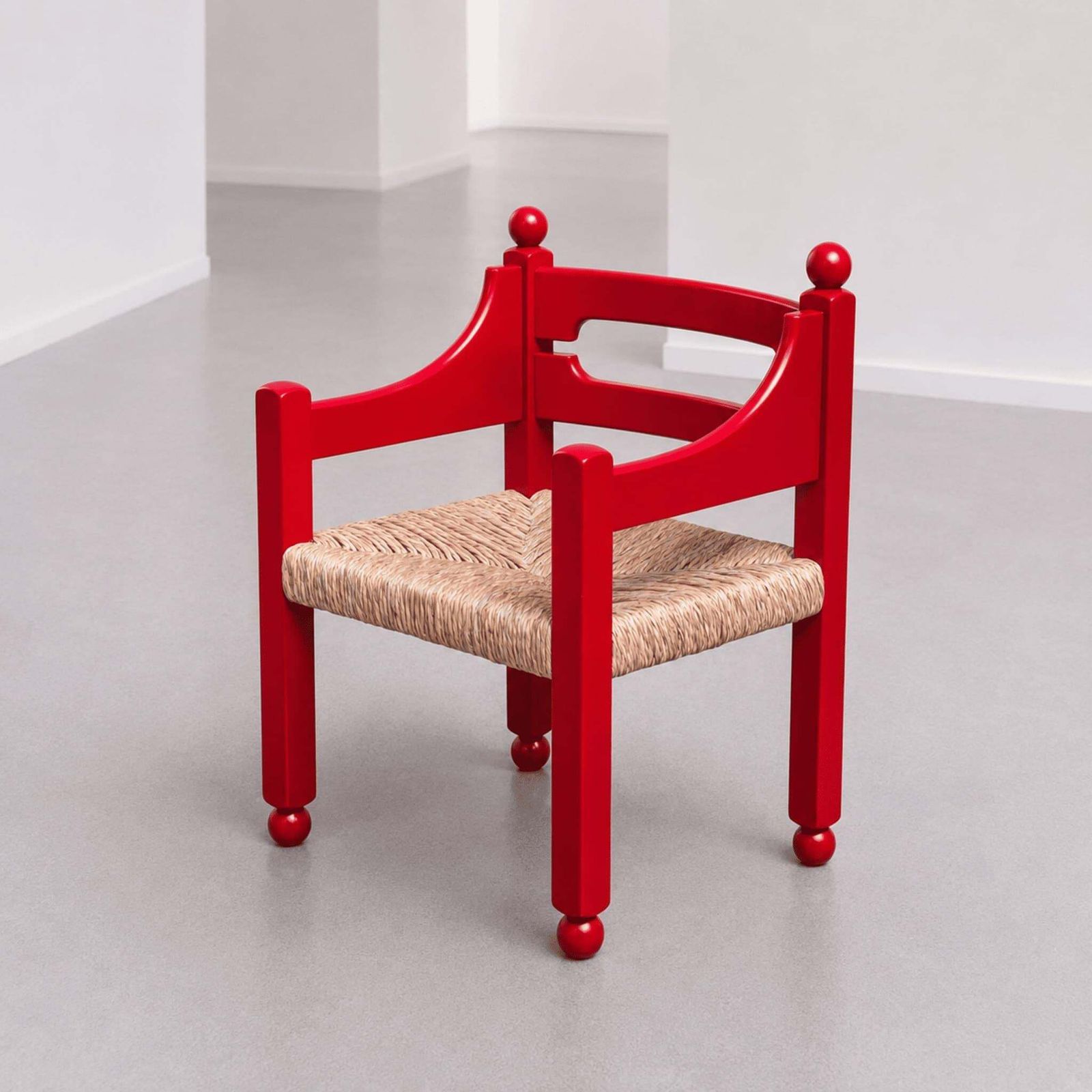 photo furniture Italian Mid Century Armchairs Red Wood Woven Straw By Luigi Caccia Dominioni