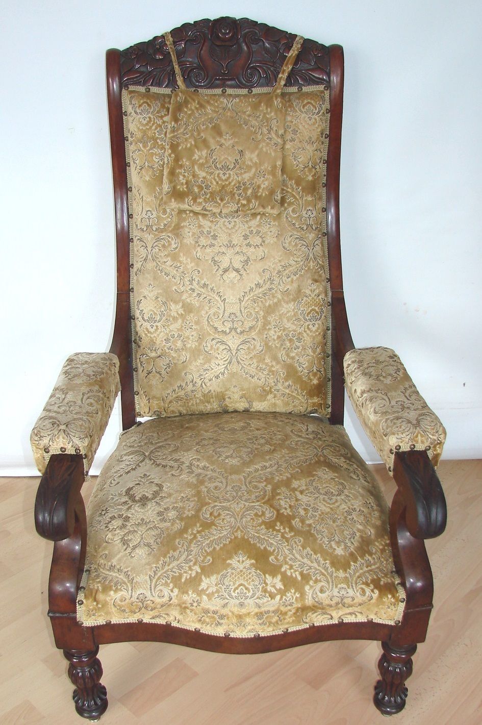 An Antique Armchair From The Turn Of The 19th And 20th Centuries, Carved Walnut, Springs photo furniture