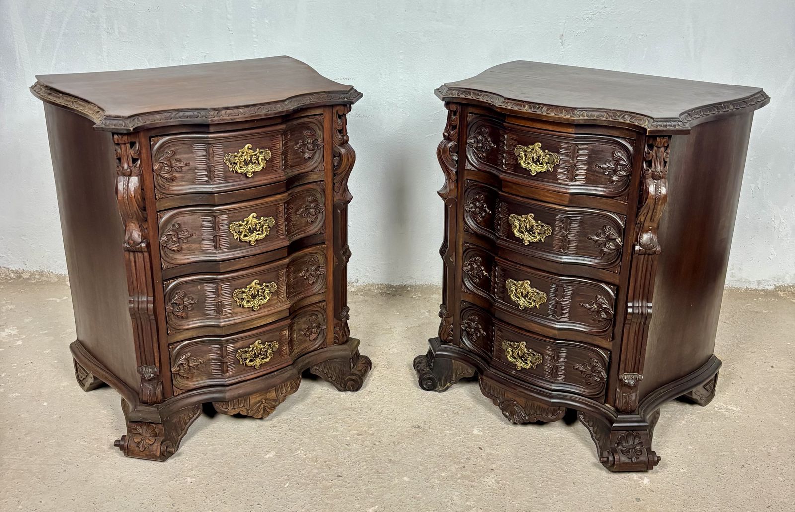 Pair Of Carved Wood Bedside Cabinets, 1930s photo buy