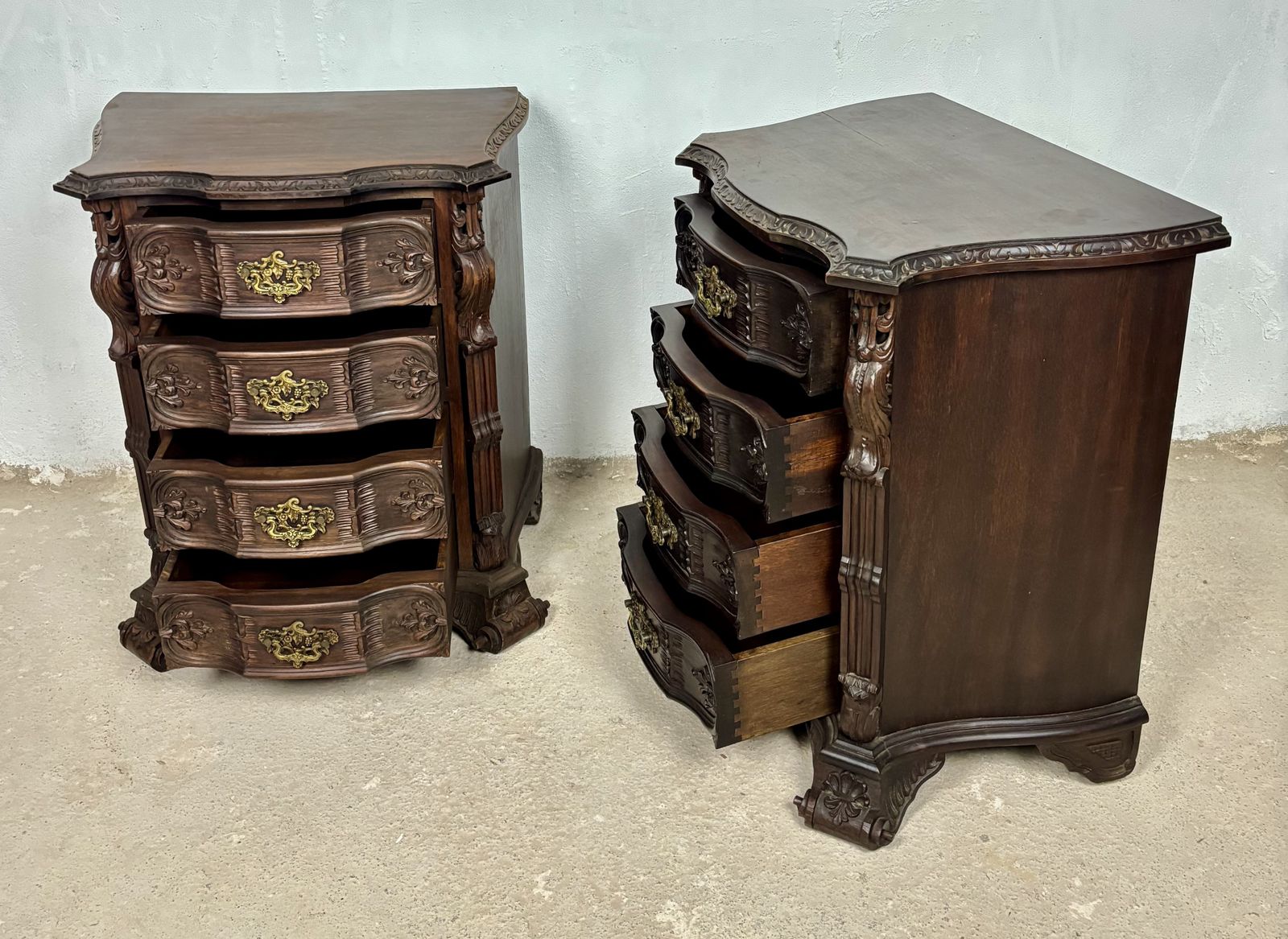 Furniture Pair Of Carved Wood Bedside Cabinets, 1930s photo