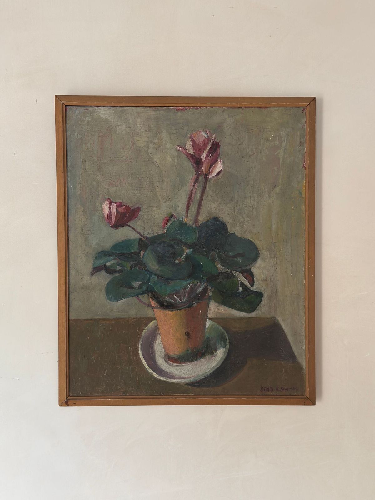Oil On Canvas Potted Pink Cyclamen