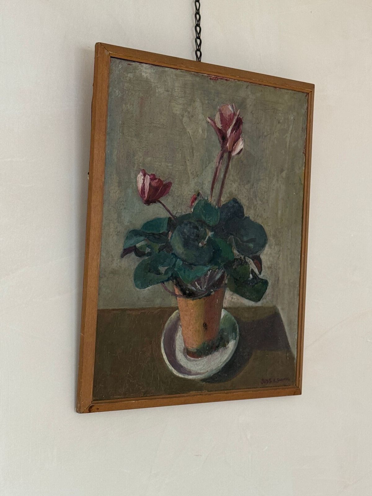 Oil On Canvas Potted Pink Cyclamen photo Art