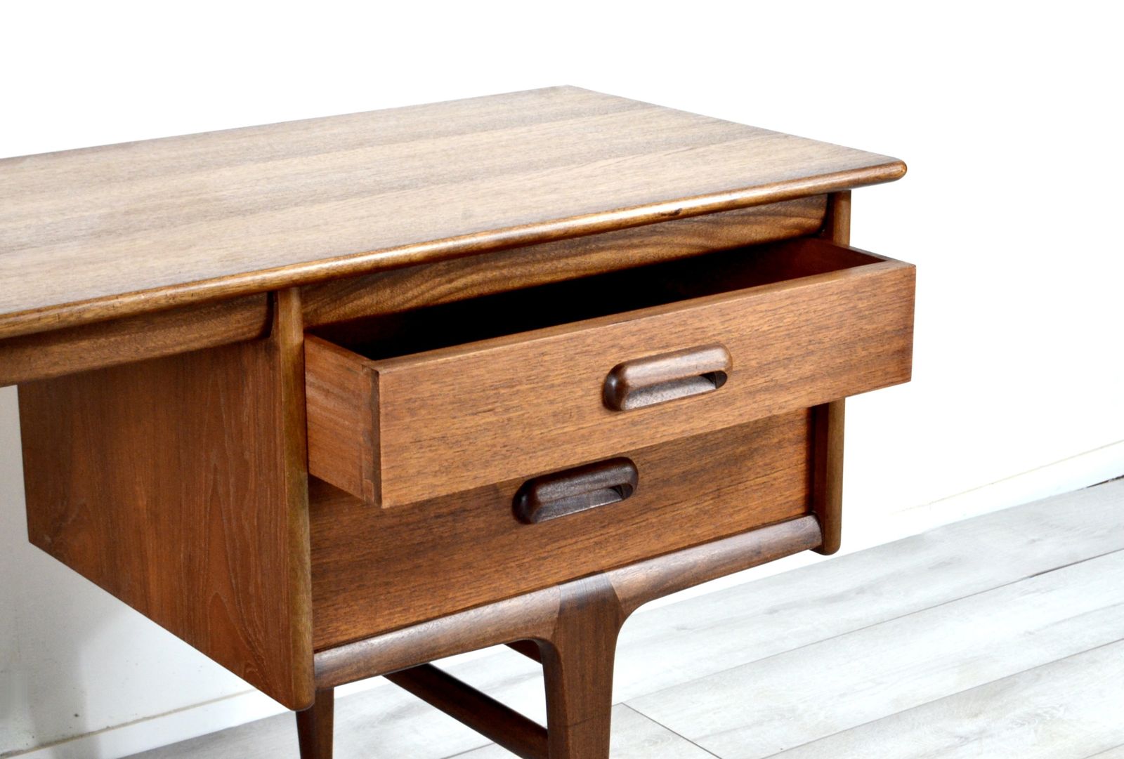 Midcentury Afromosia Desk From A. Younger Designed By John Herbert. Vintage Modern / Retro / Danish Style. photo vinterior
