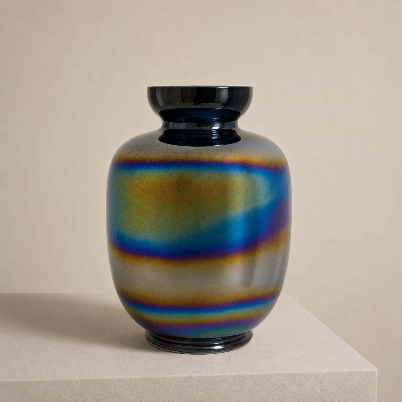 Italian In Style Of Venini Vase Murano Glass Holographic Iridescent, 1970s photo Home Decor
