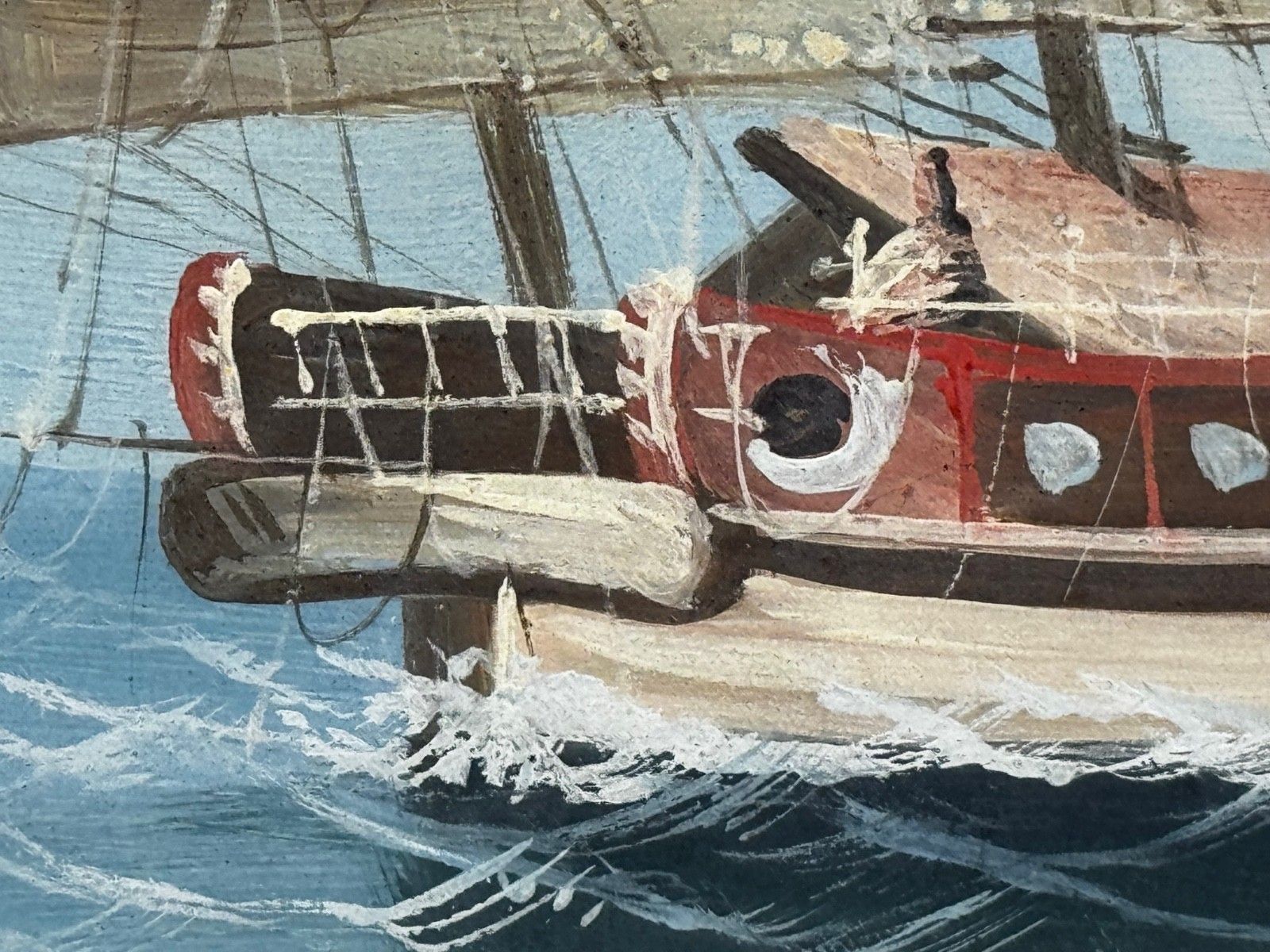Early 20th Century Colonial Marine Painting Outbound Junk On The Pearl River, Hong Kong photo Art