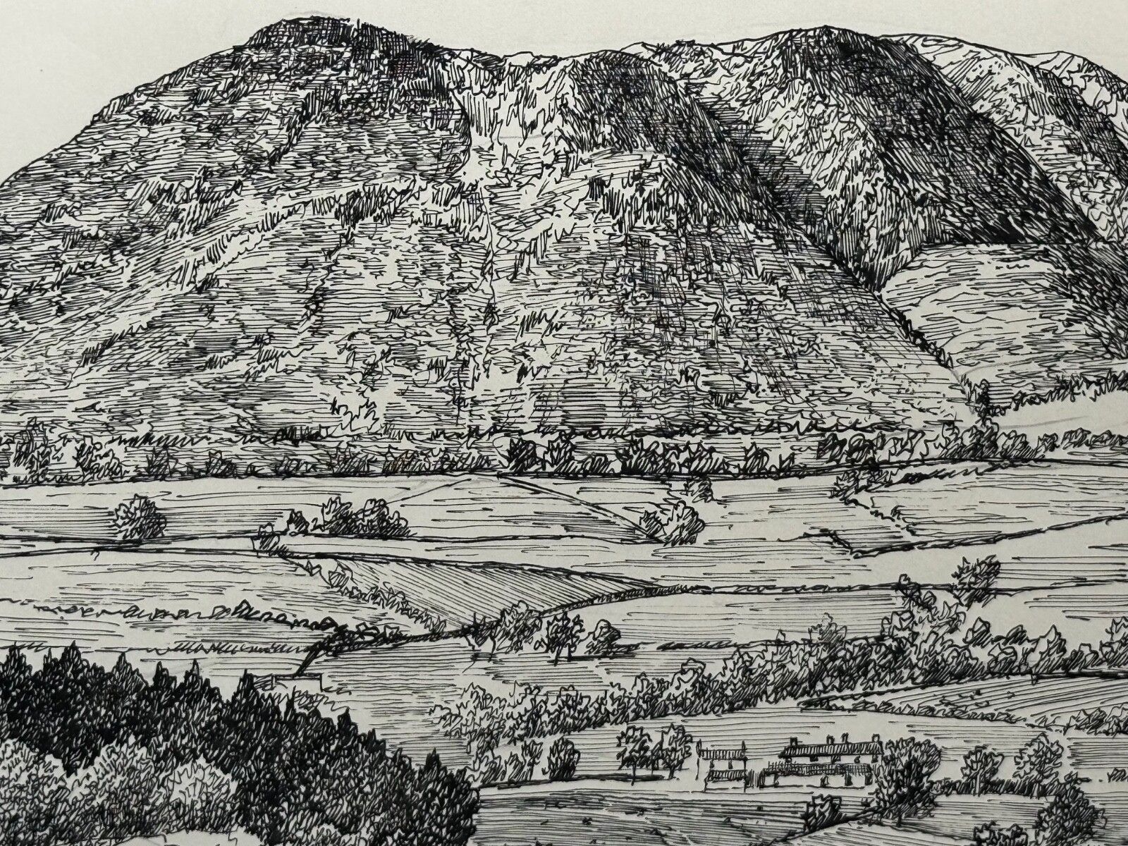 photo for sale Mid Century Pen Ink Drawing Low Fell From Lanthwaite Hill Lake District Signed By Alfred Wainwright