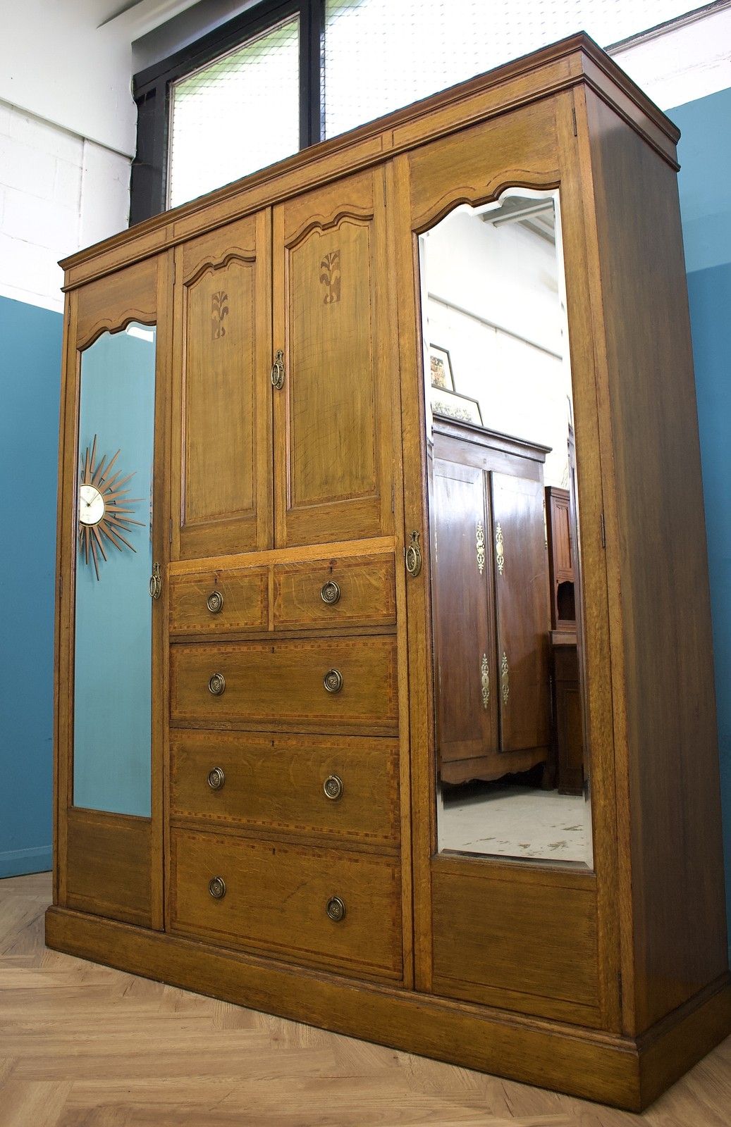 Antique Edwardian Mahogany And Satinwood Wardrobe, 1910s #1777 photo 899.0