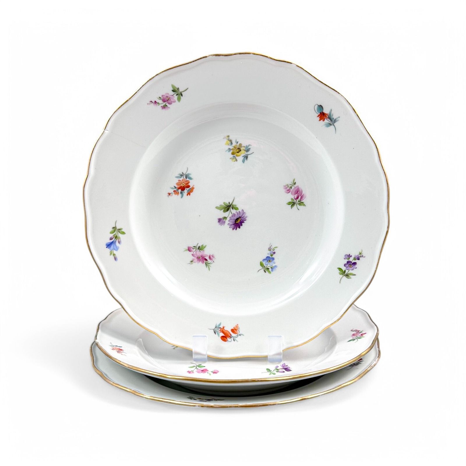 Set van drie Meissen Streublumen porseleinen borden, Duitsland, jaren 1880