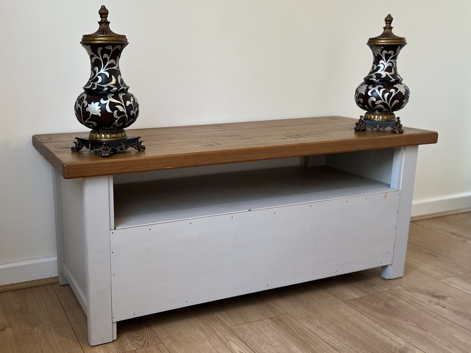 99.85 Next Hartford Tv Unit Living Room Solid Oak & Light Grey Tv Stand Rrp £450!!! photo