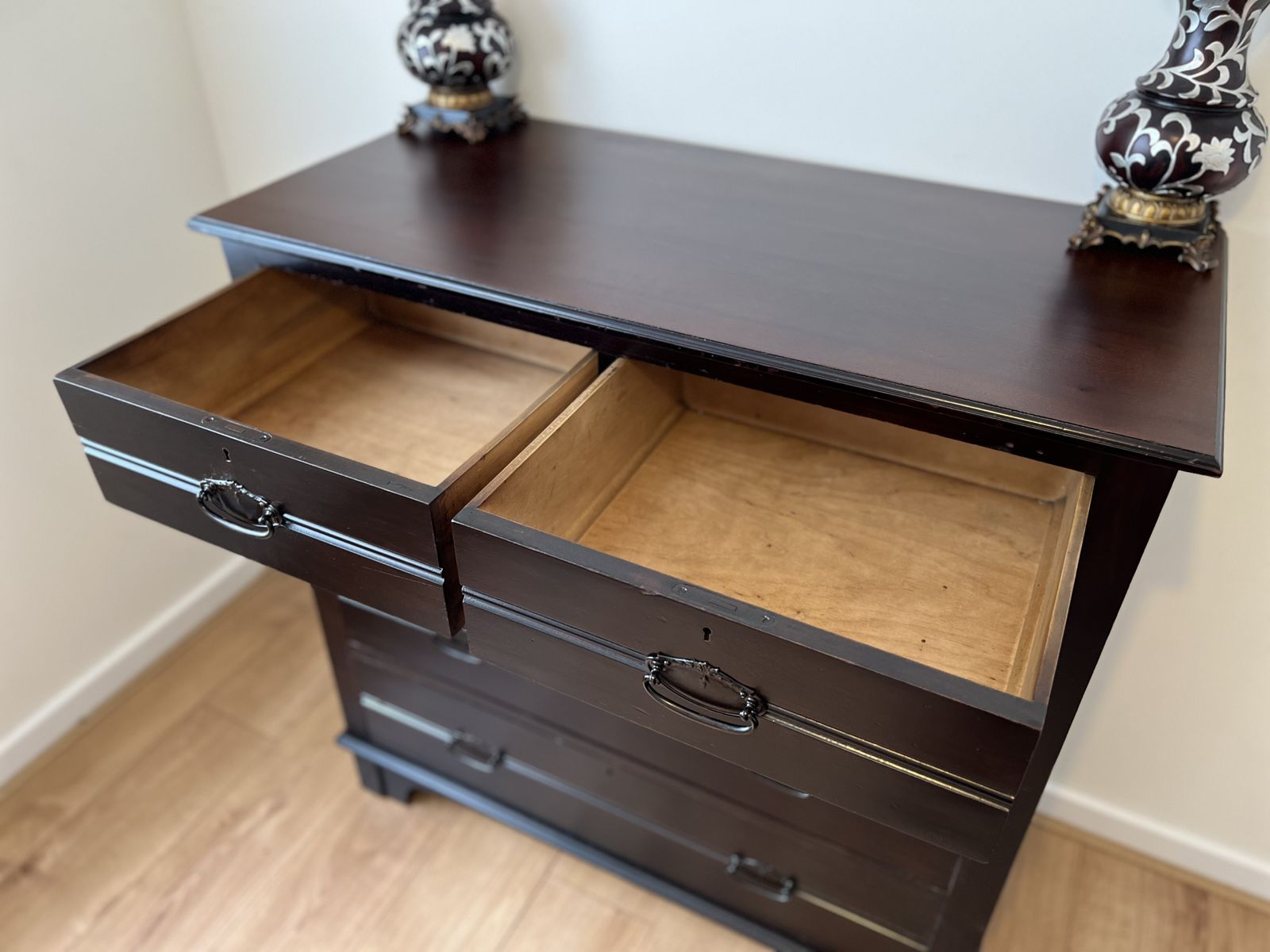 Antique Mahogany Chest Of Drawers 1900 1920 Original Brass Handles photo buy