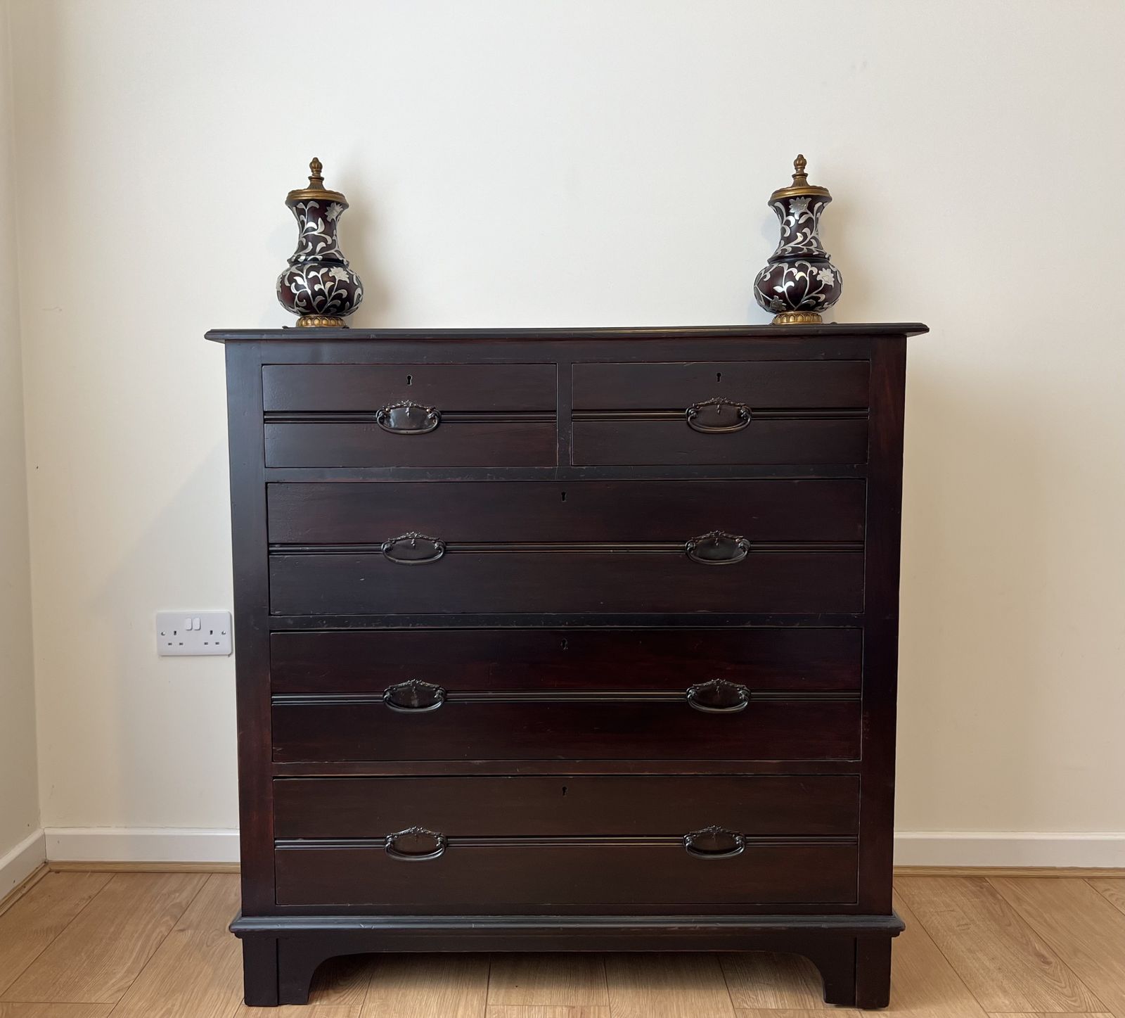Antique Mahogany Chest Of Drawers 1900 1920 Original Brass Handles