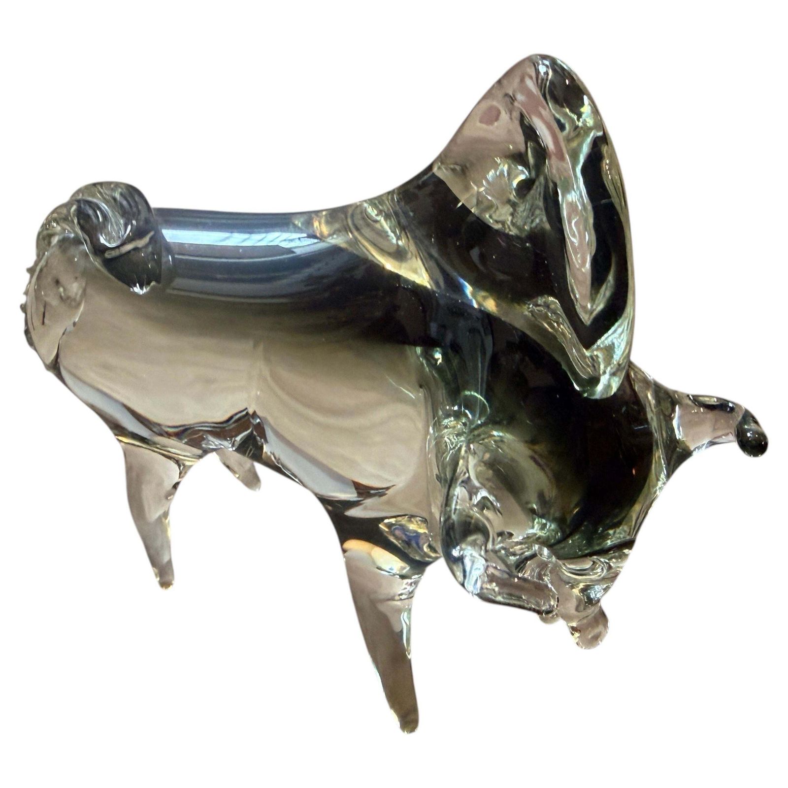 1980s Modern Gray And Black Murano Glass Bull By Vincenzo Nason photo furniture