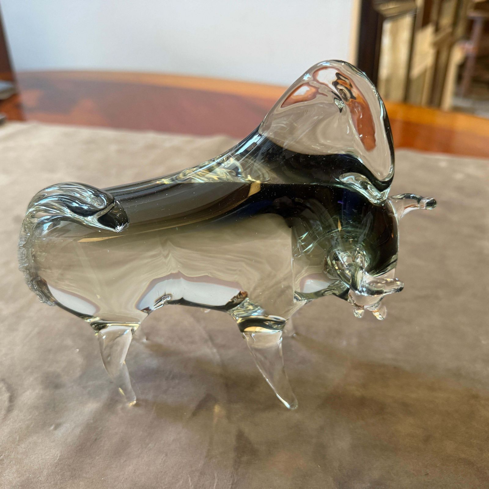 1980s Modern Gray And Black Murano Glass Bull By Vincenzo Nason photo Art