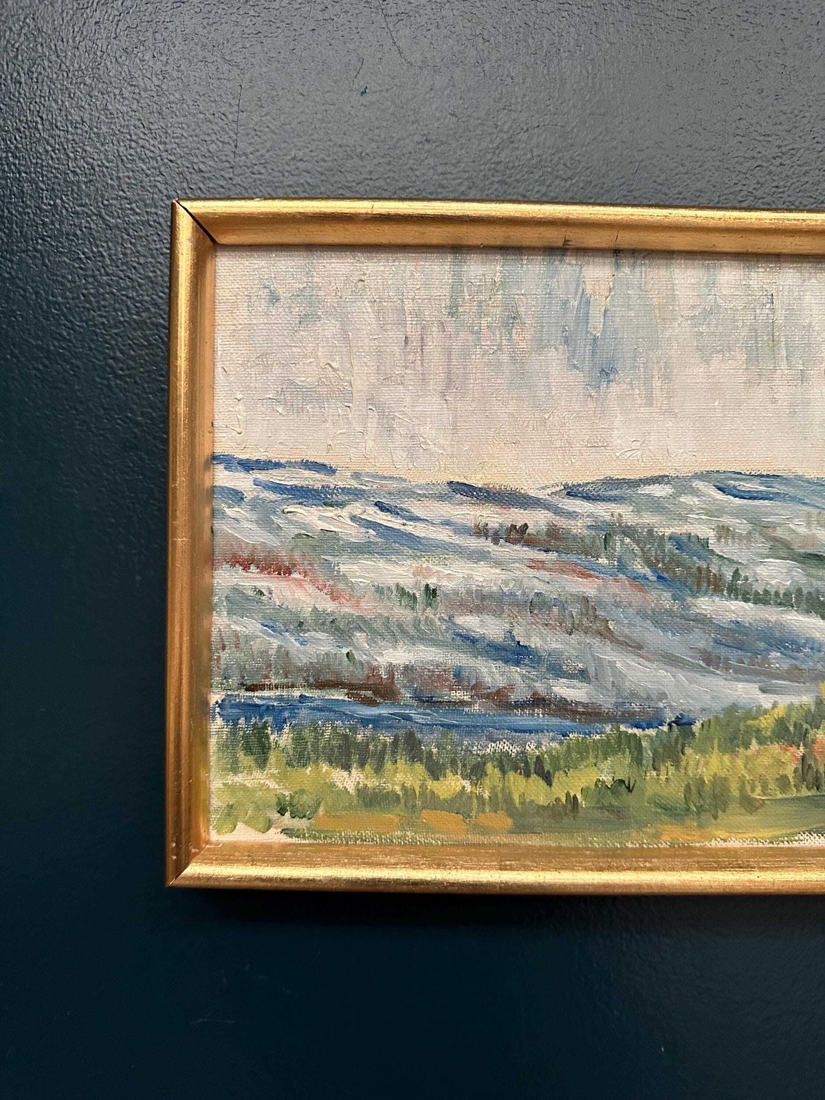Art Mid Century Oil On Canvas Landscape By Unknown Artist Vintage & Framed – 33 × 22 Cm photo