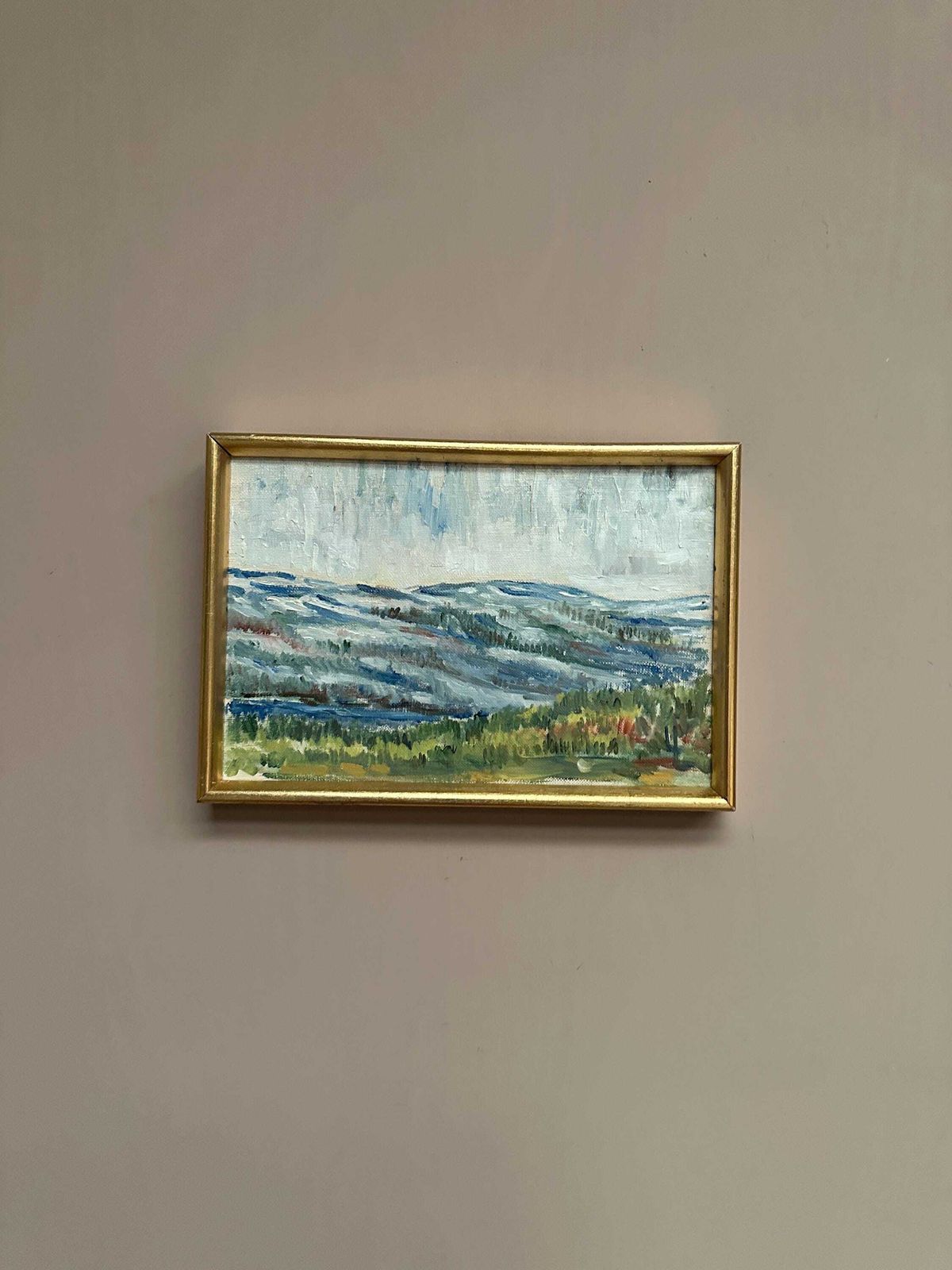 photo vintage Mid Century Oil On Canvas Landscape By Unknown Artist Vintage & Framed – 33 × 22 Cm