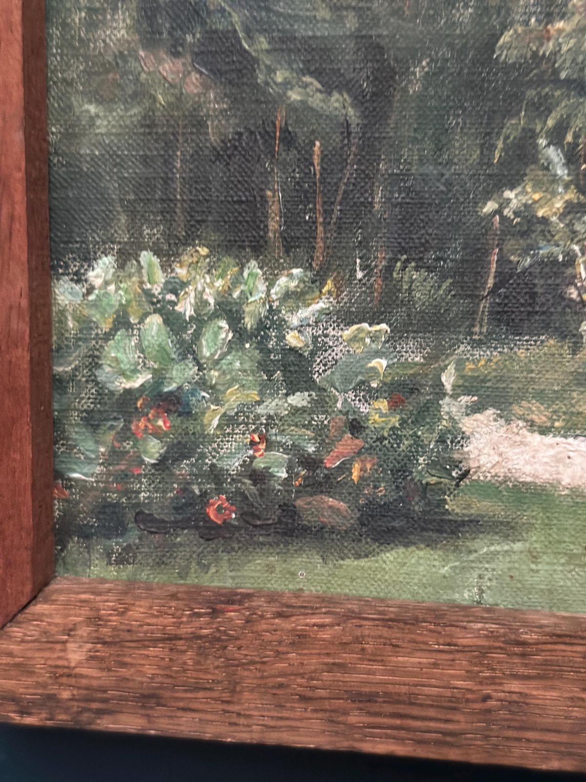 Mid Century Oil On Canvas “Forest” By Unknown Artist   Vintage & Framed – 37 × 30 Cm (14.5"X12" ) photo vintage