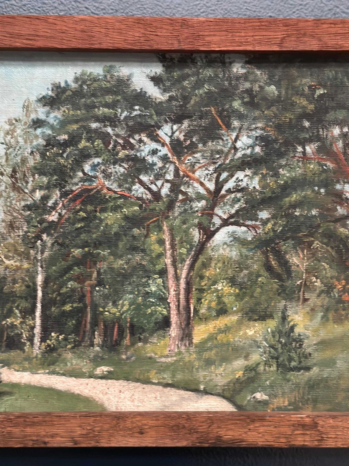 photo furniture Mid Century Oil On Canvas “Forest” By Unknown Artist   Vintage & Framed – 37 × 30 Cm (14.5"X12" )