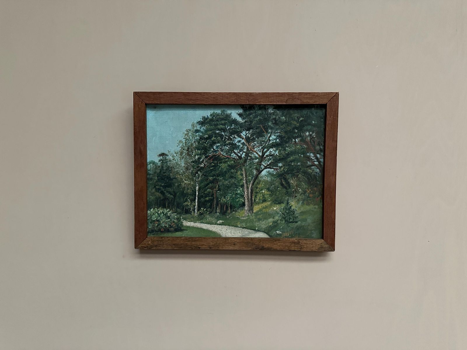 photo buy Mid Century Oil On Canvas “Forest” By Unknown Artist   Vintage & Framed – 37 × 30 Cm (14.5"X12" )