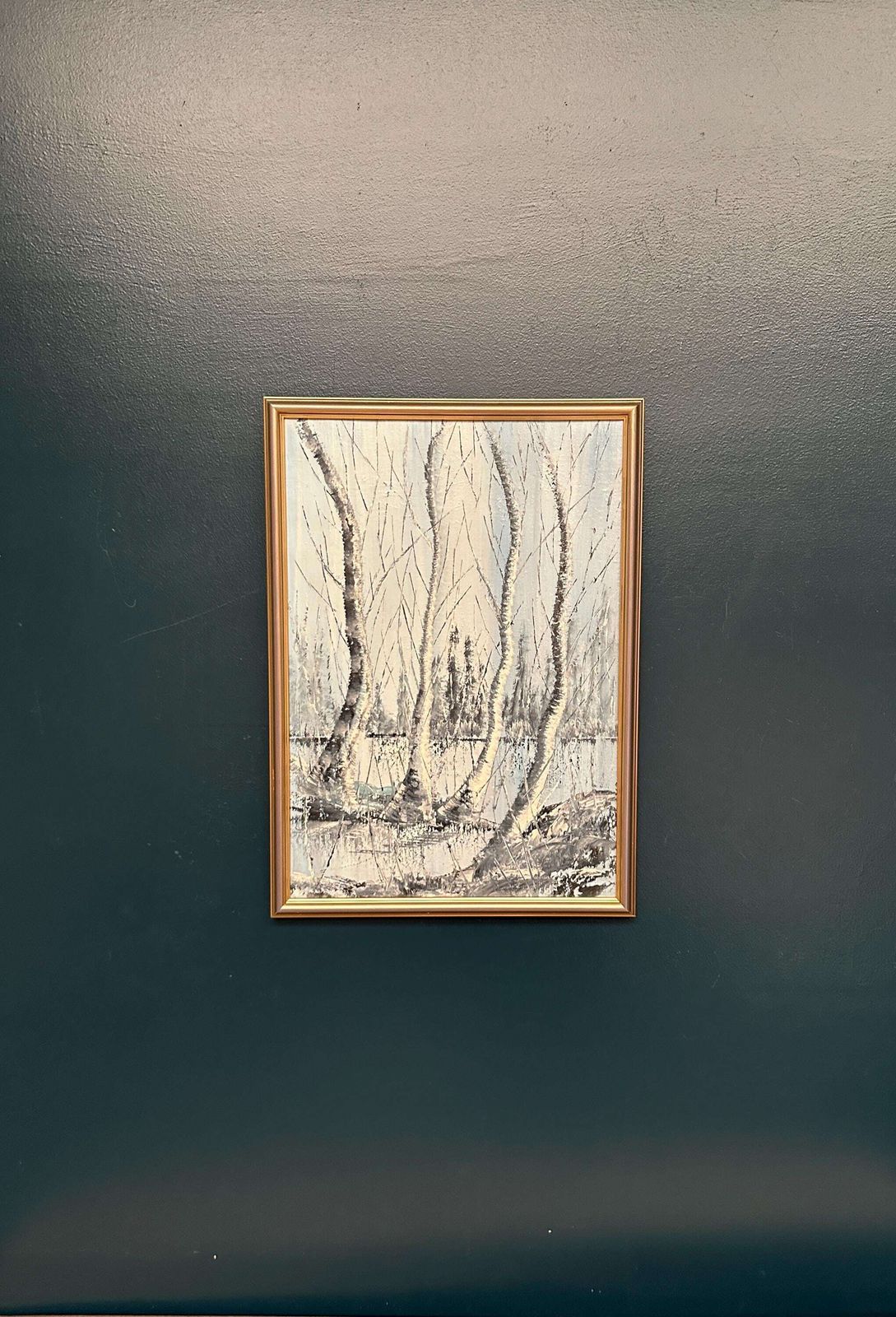 Mid Century Scandinavian Oil Painting – Trees By Gunnar Lundén Vintage & Framed 42 × 57 Cm