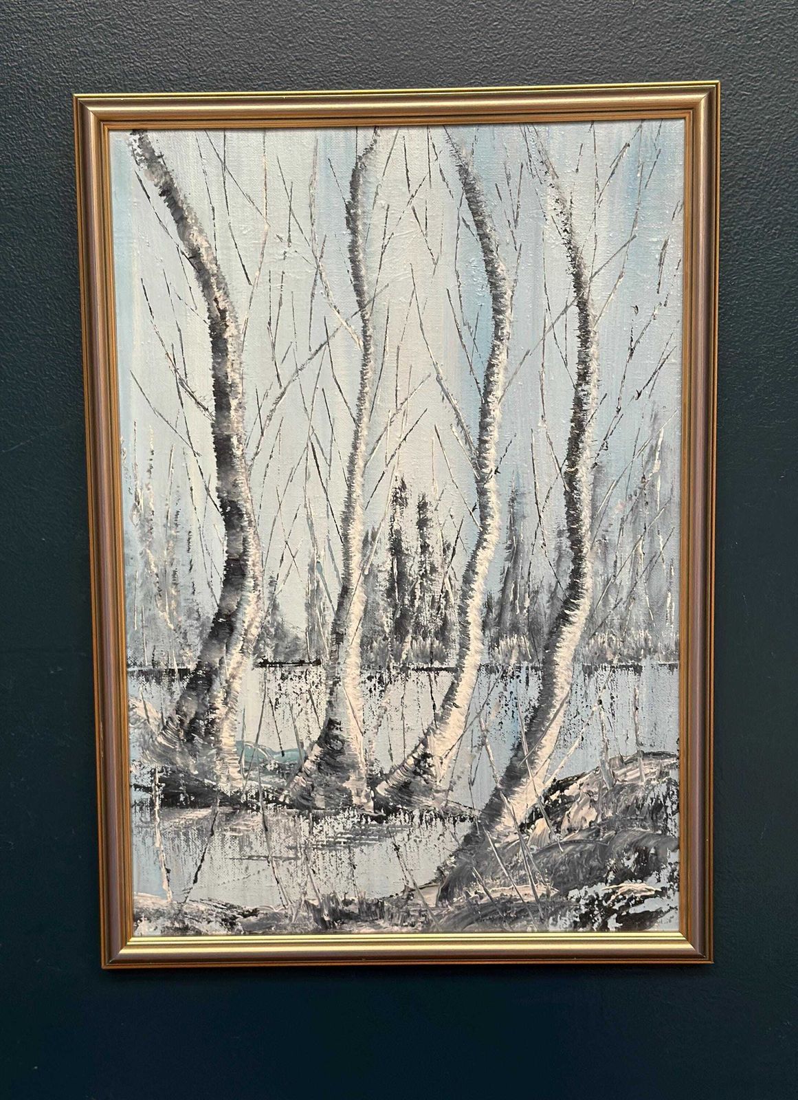 Mid Century Scandinavian Oil Painting – Trees By Gunnar Lundén Vintage & Framed 42 × 57 Cm photo for sale