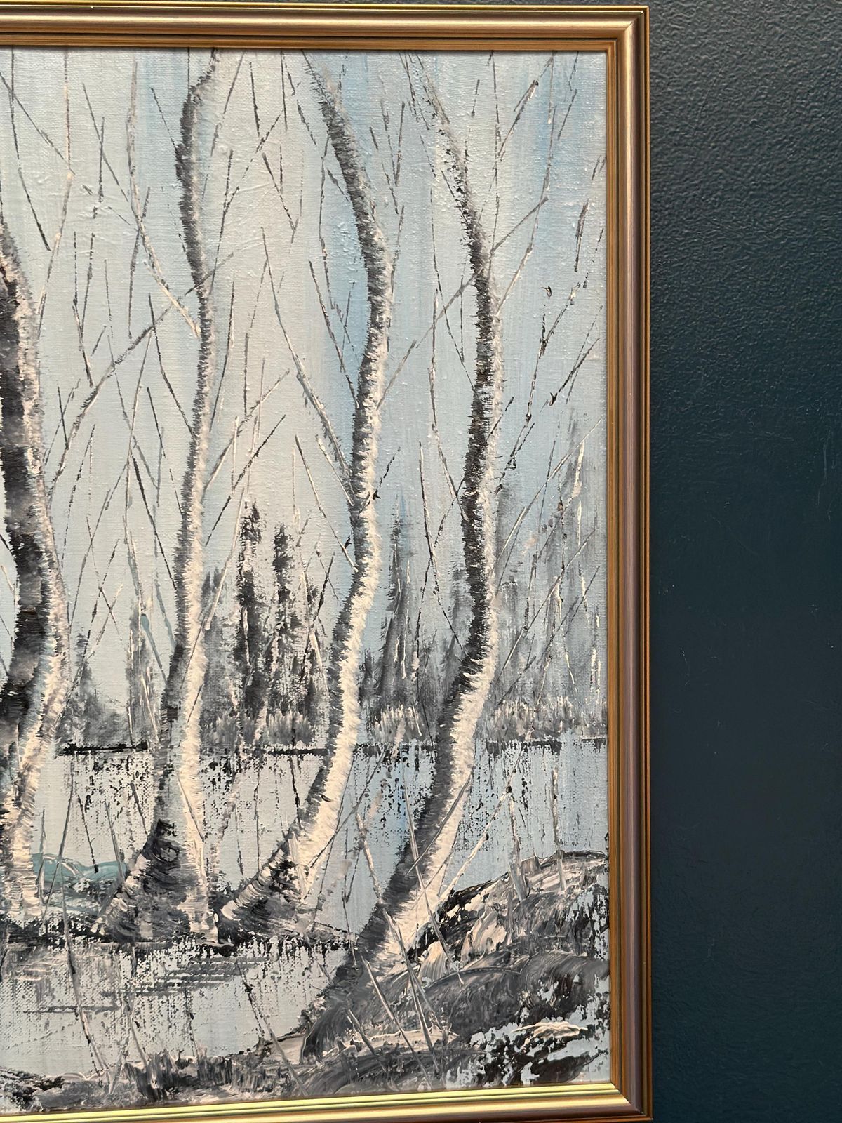 Mid Century Scandinavian Oil Painting – Trees By Gunnar Lundén Vintage & Framed 42 × 57 Cm photo vinterior