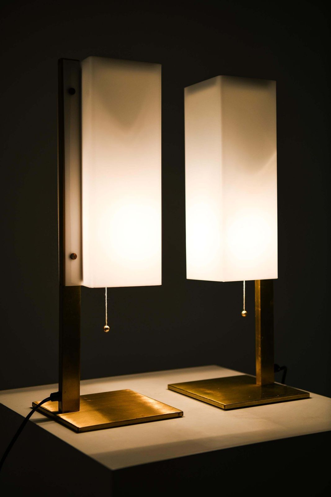 Pair Of Table Lamps In Brass And Plastic By Lars Gunnar Nordström, 1960s photo vintage