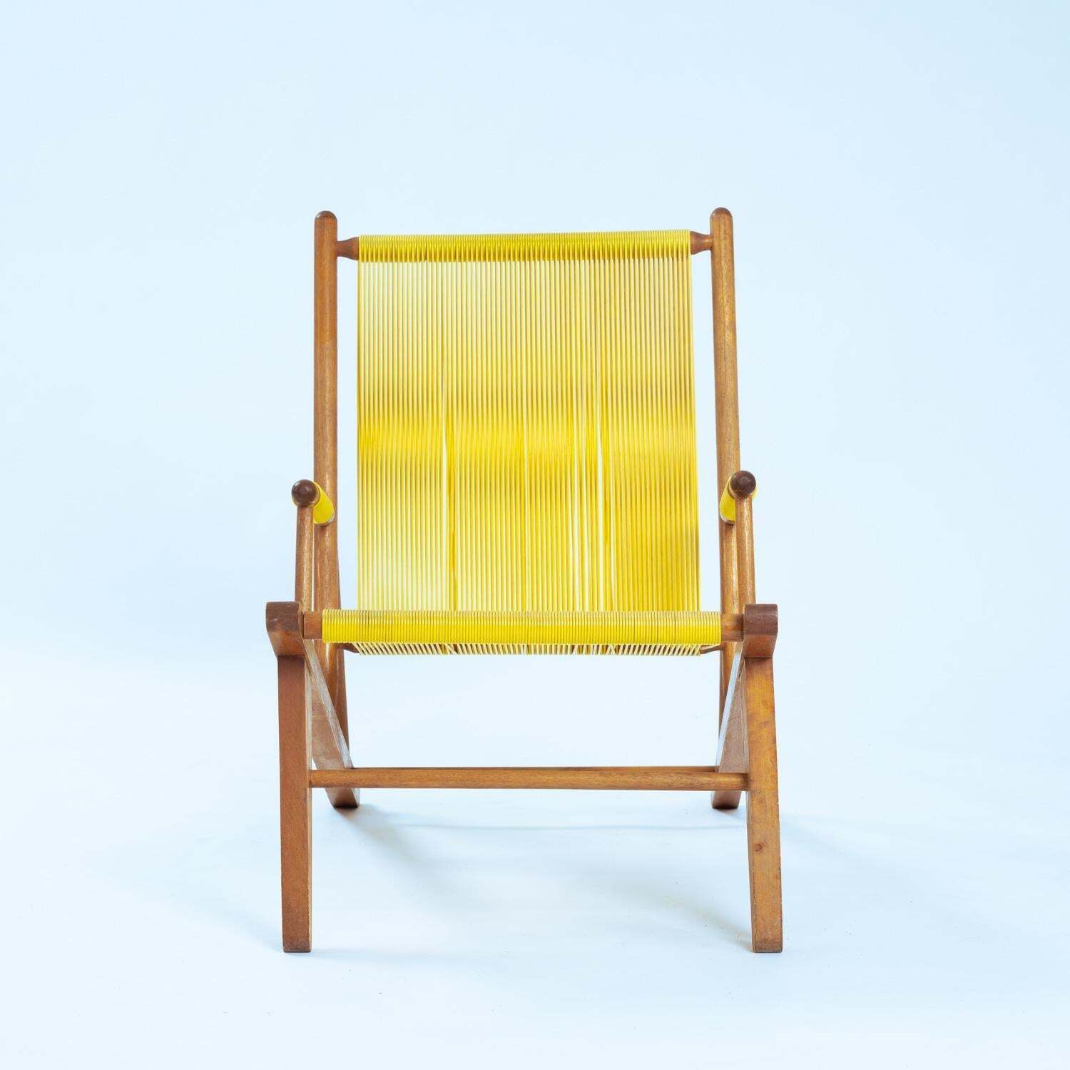2 Beechwood Yellow 'Spaghetti' Armchairs Garden Lounge Chairs, 1960s photo for sale