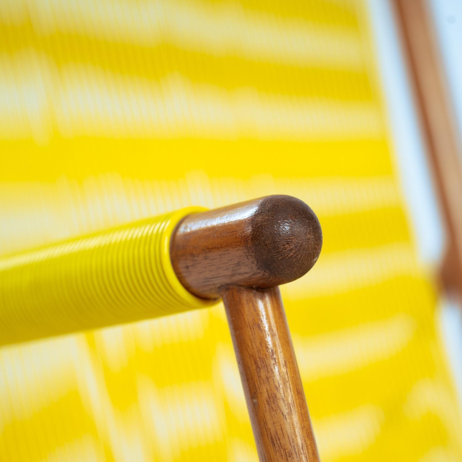 photo furniture 2 Beechwood Yellow 'Spaghetti' Armchairs Garden Lounge Chairs, 1960s