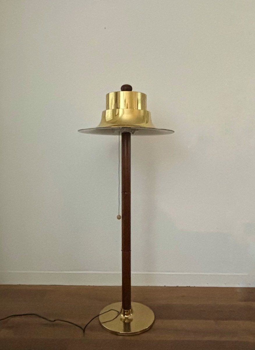 Oak Floor Lamp With Aluminium Shade From Norlett Elit Sweden 1970s photo for sale