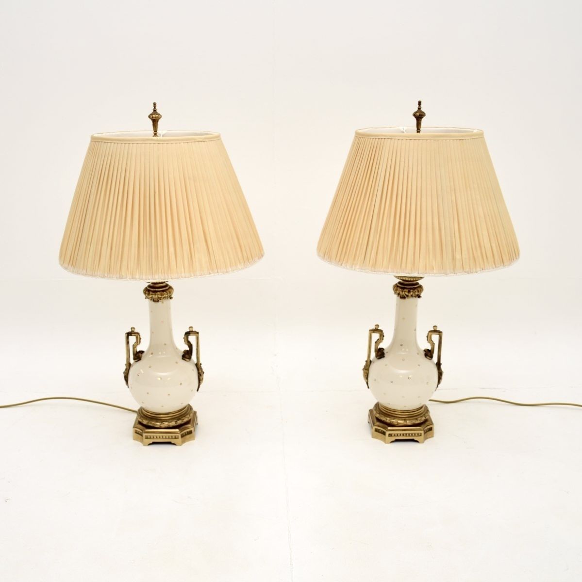 Pair Of Antique French Ceramic And Gilt Metal Table Lamps photo furniture