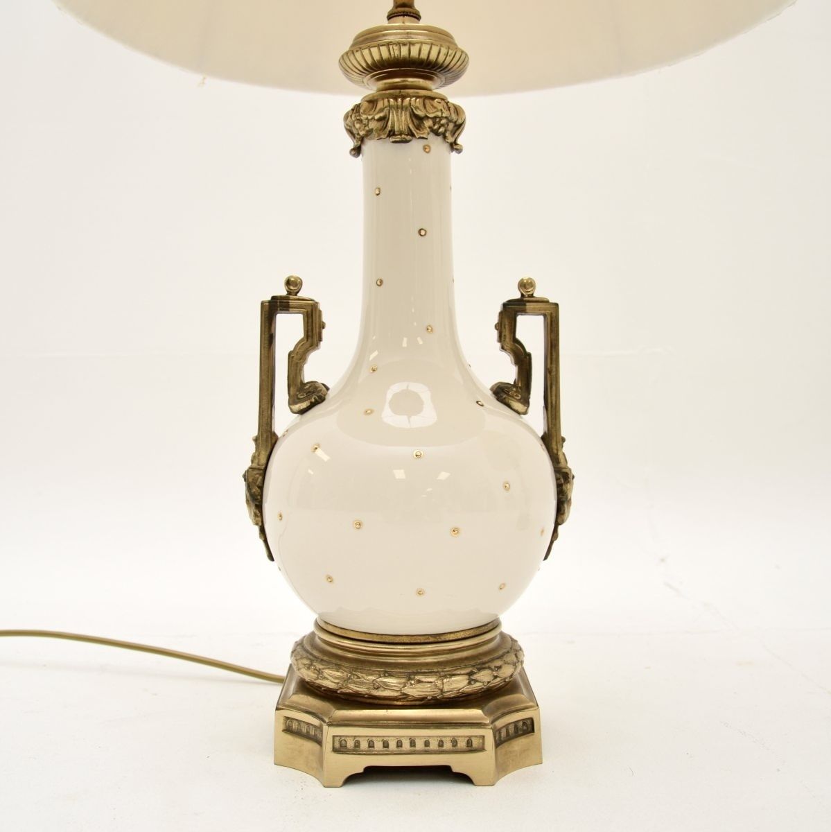 Pair Of Antique French Ceramic And Gilt Metal Table Lamps photo for sale