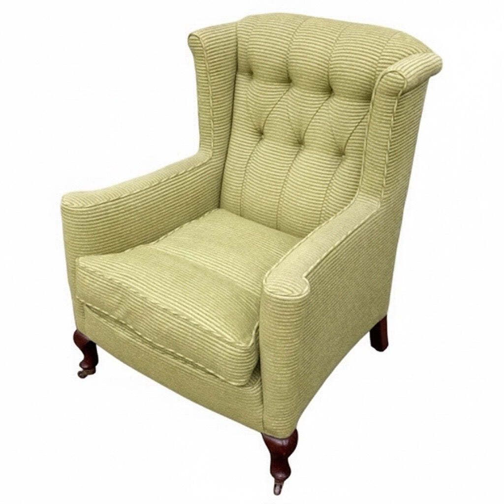 Antique Soft Green Wingback Upright Armchair On Castors & Cabriole Legs Uk Delivery photo vintage