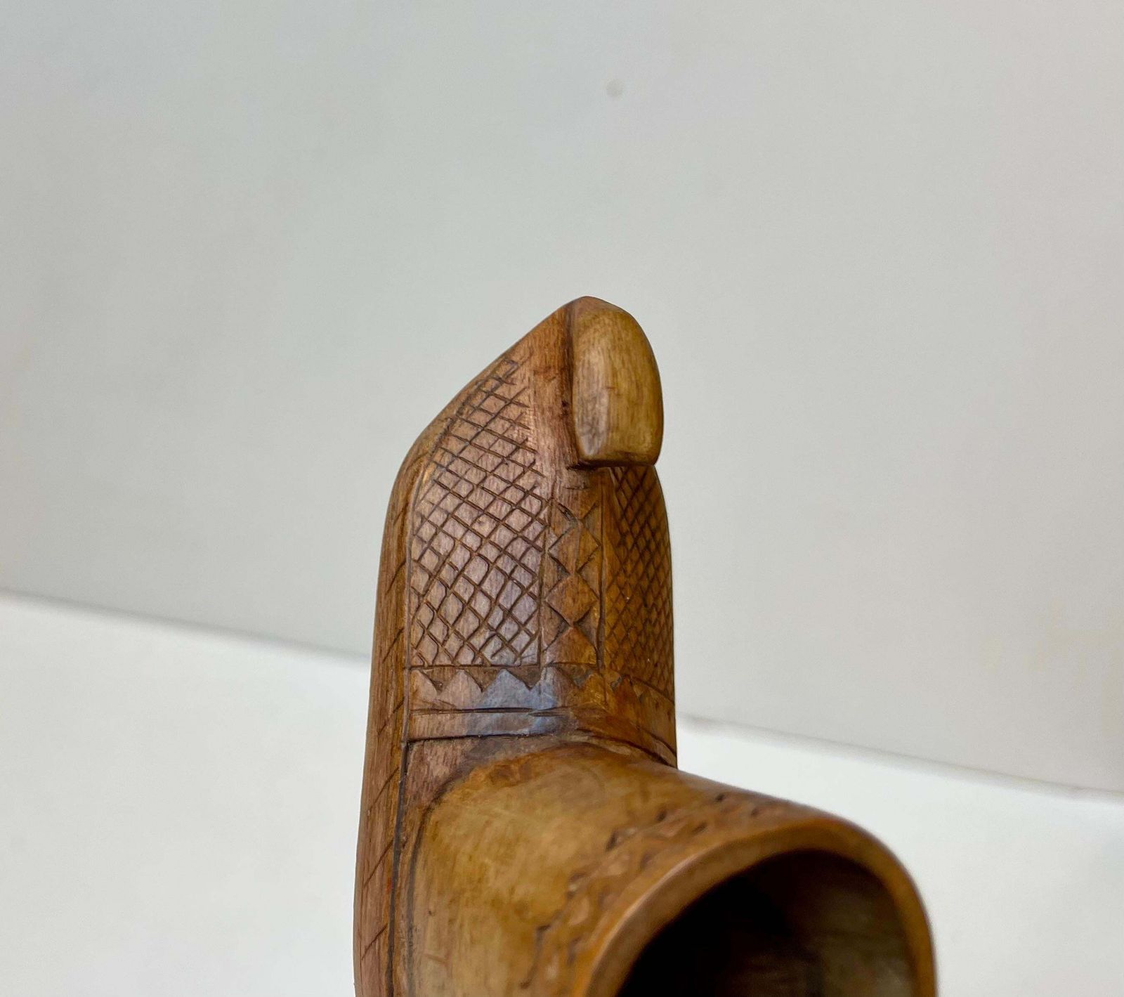 Old Sámi Carved Folk Art Birch Bark Canister & Wooden Boot photo buy