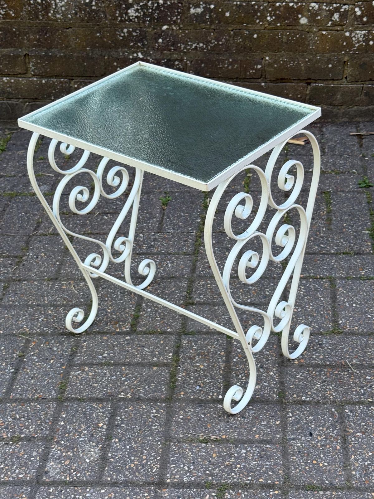 Vintage 1970s Wrought Iron Side Table With Textured Glass Top M photo furniture