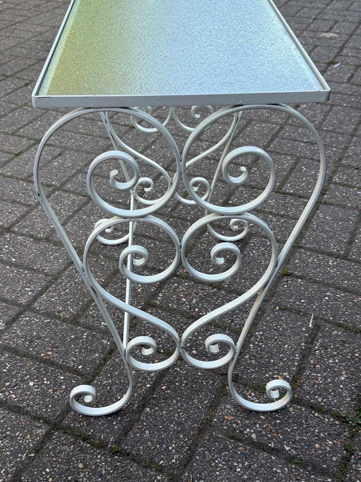 photo buy Vintage 1970s Wrought Iron Side Table With Textured Glass Top L