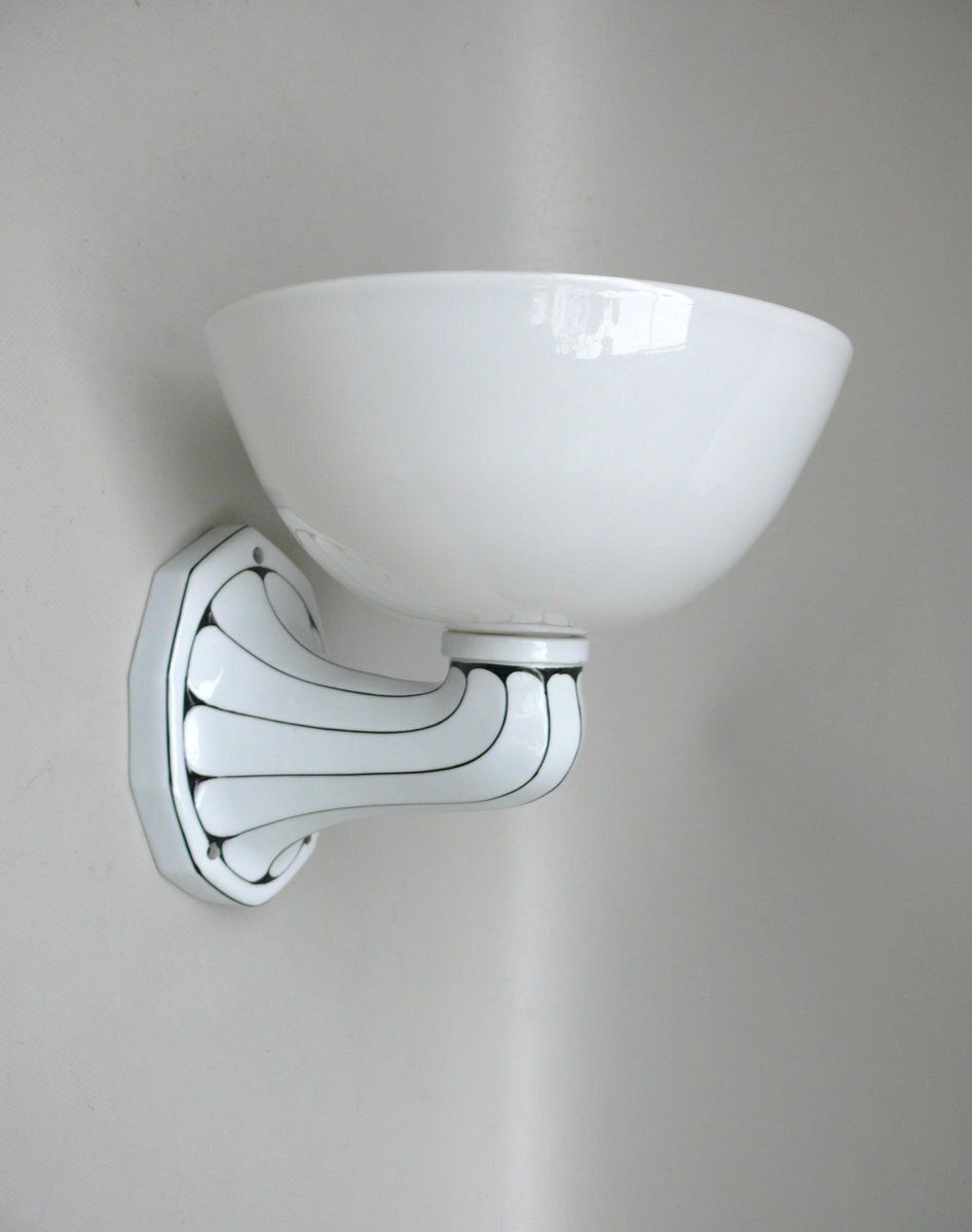German Wall Lamp In Porcelain And White Cased Glass, 1890s photo furniture