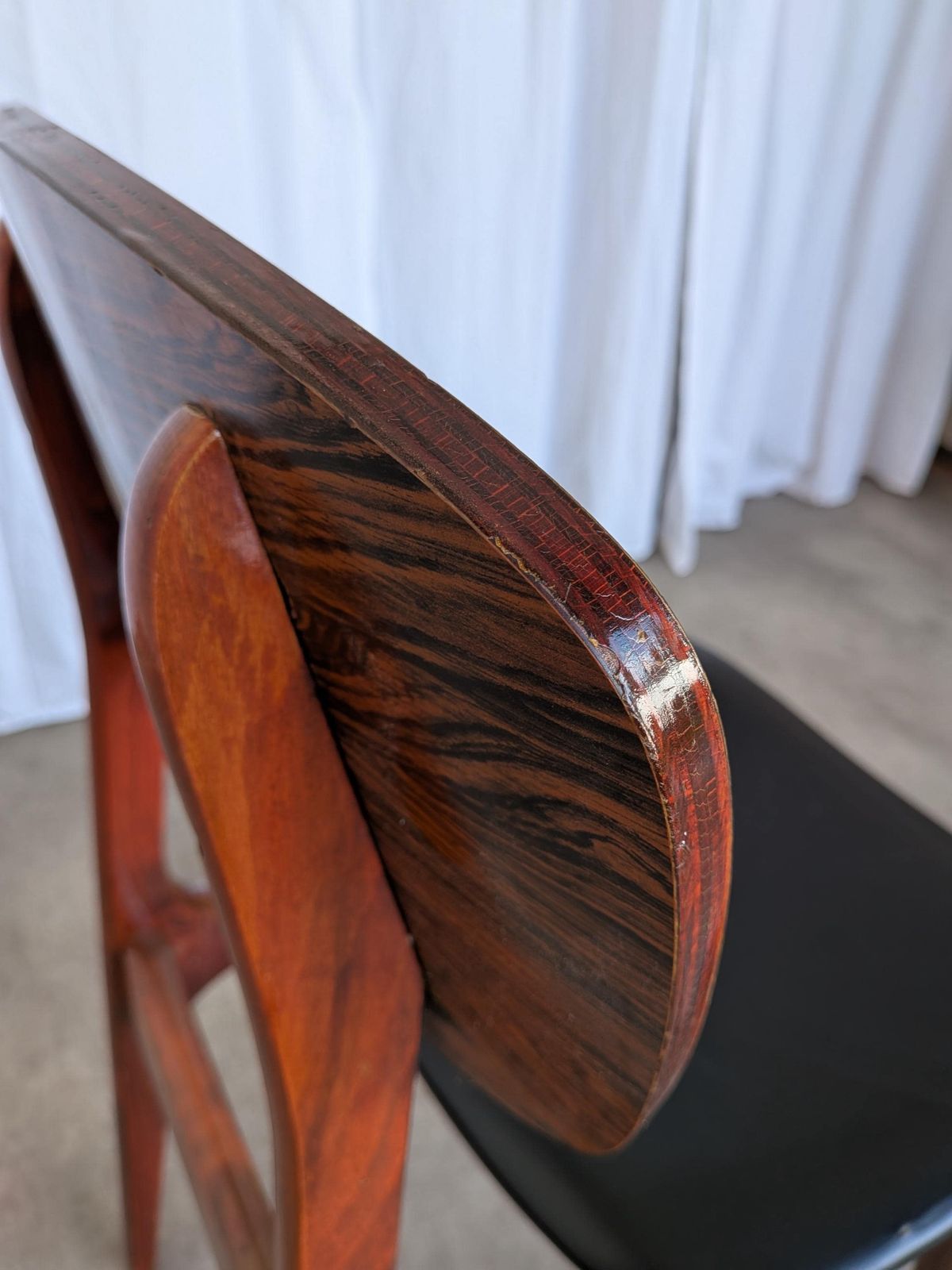 Vintage Mid Century Wooden Dining Chair With Black Leather Seat photo for sale