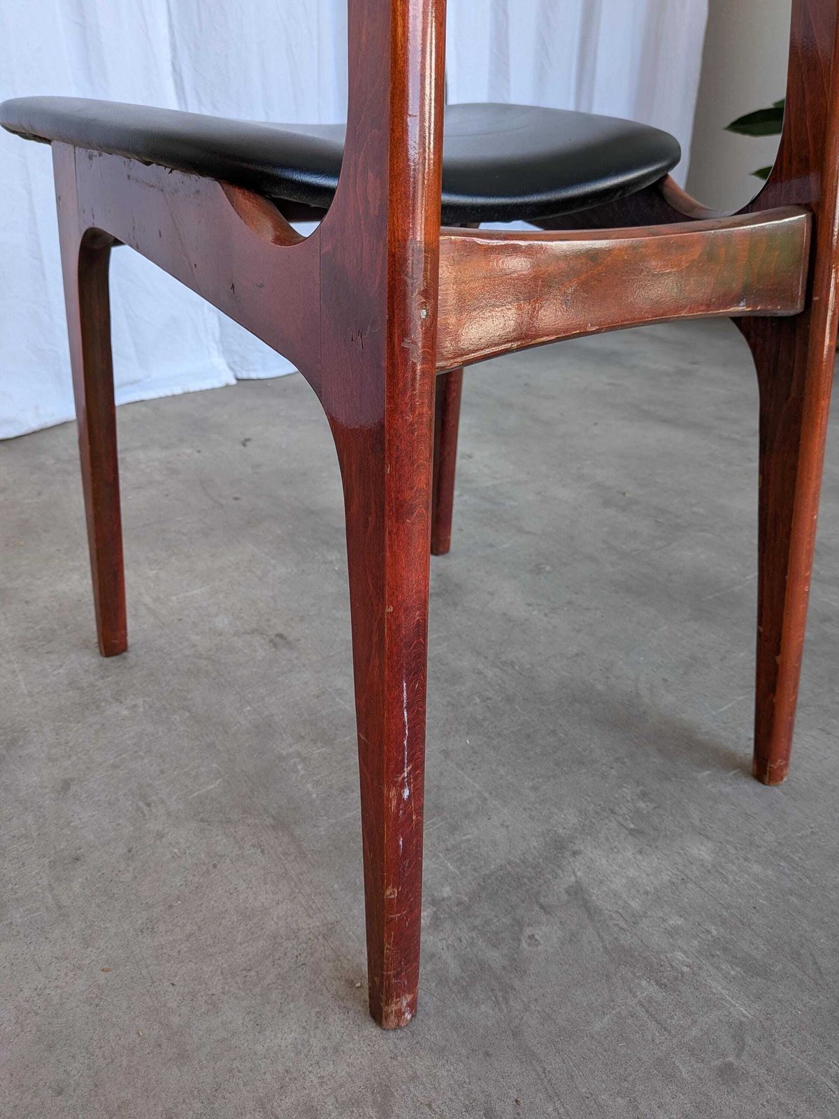 272.0 Vintage Mid Century Wooden Dining Chair With Black Leather Seat photo