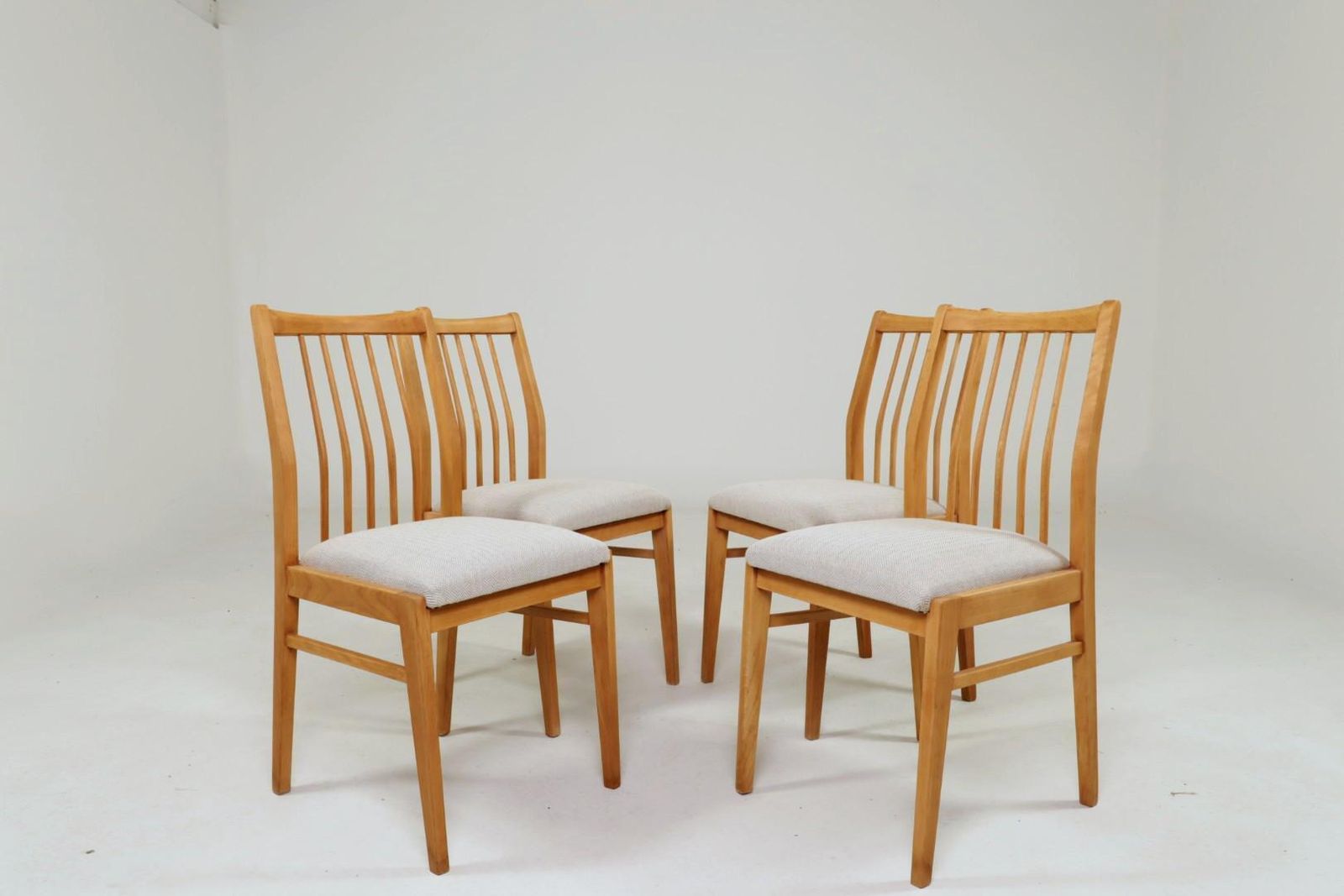 Vintage Dining Chairs Set Of 4, Natural Beech Wood, Herringbone Upholstery photo furniture