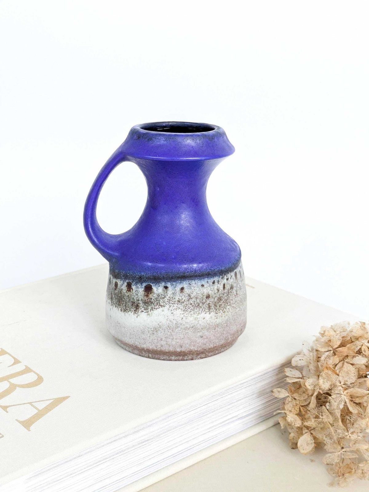 photo vinterior Steuler West Germany Klein Blue Handle Vase Fat Lava Mcm Wgp Cari Zalloni Style