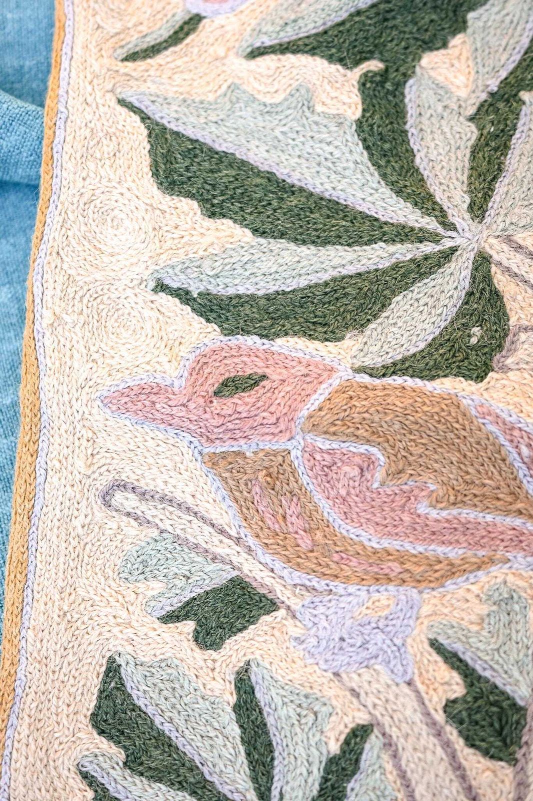 Vintage Hand Embroidered Wool Tapestry | Chain Stitch | Birds & Berries | Tree Of Life | 47x62cm | Kashmir Style | Wall Hanging photo for sale