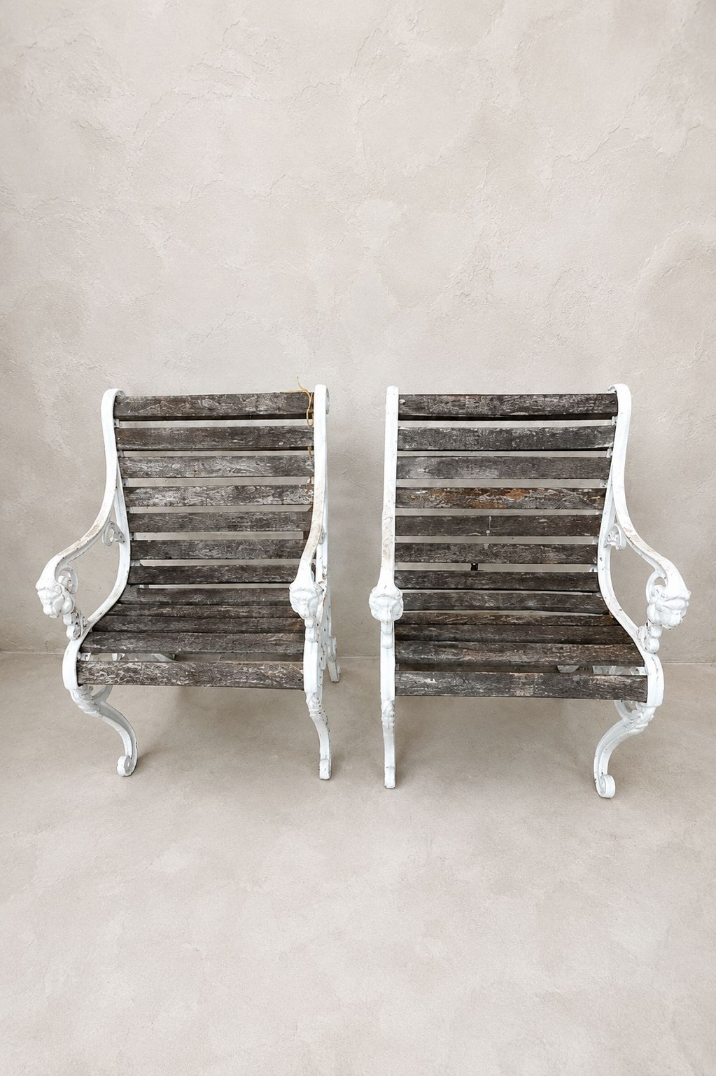 Pair Of Cast Iron And Hardwood Garden Armchairs, C.1930–1950