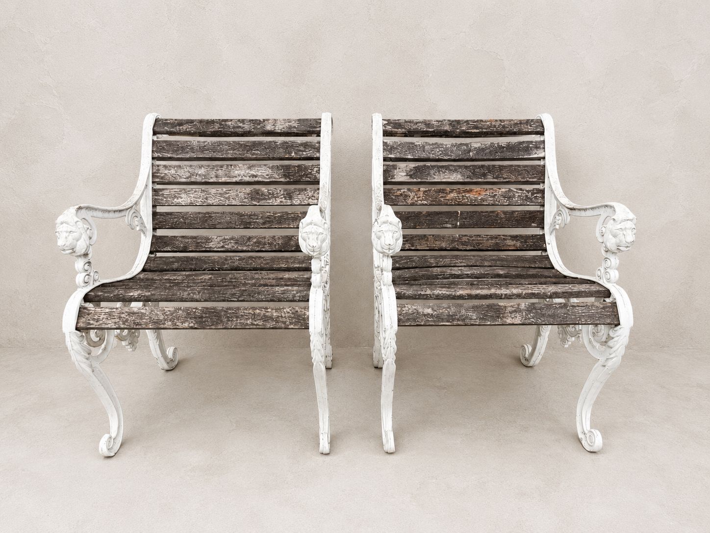 Pair Of Cast Iron And Hardwood Garden Armchairs, C.1930–1950 photo furniture
