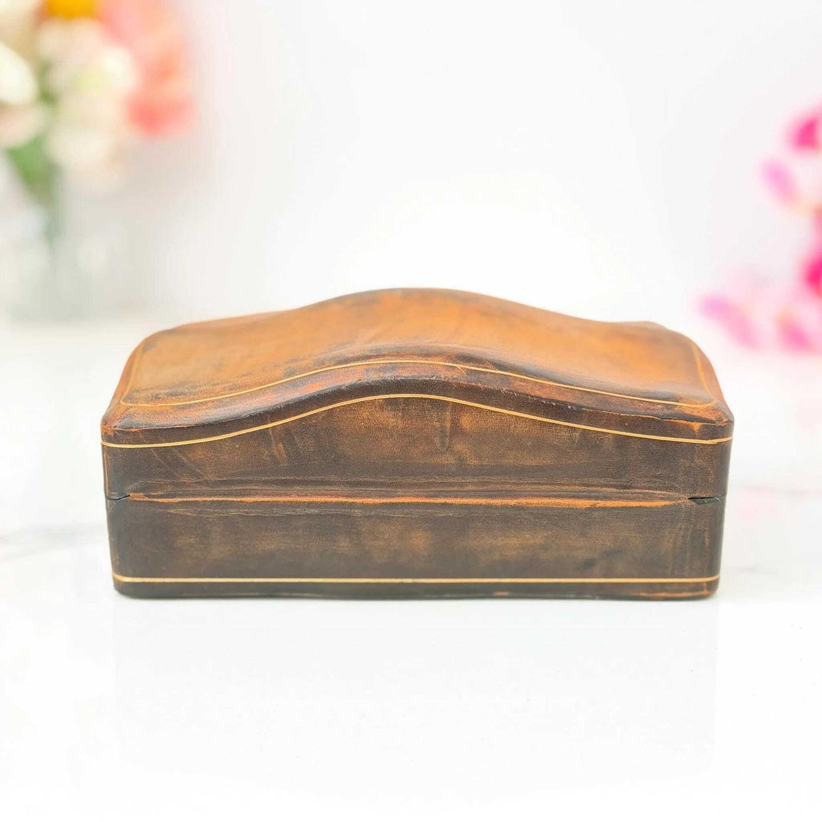 Zeldzame Vintage Leren Doos Leather School Florence Verguld Tooling Bureauorganizer photo 132.0