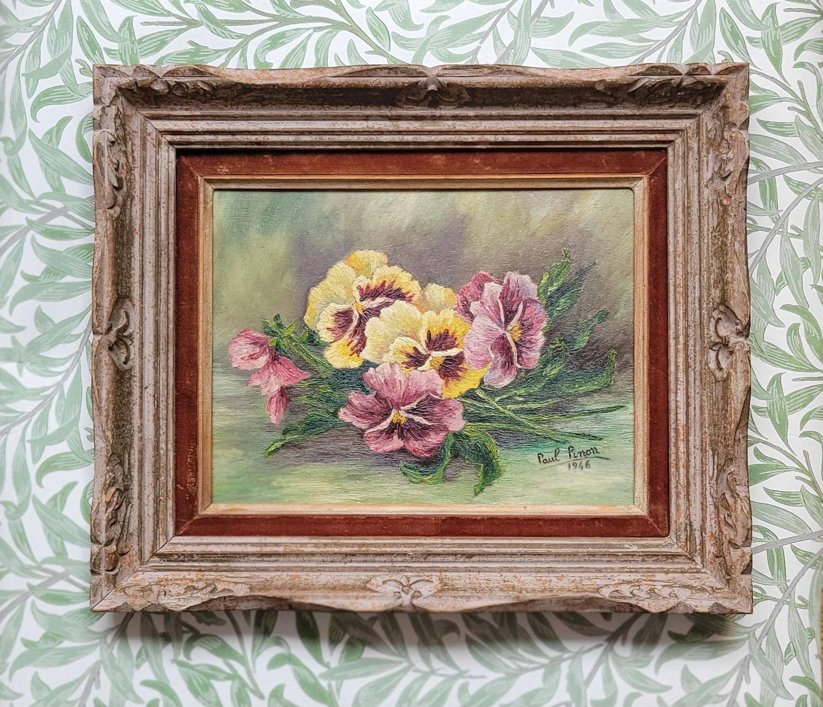 295.0 French Pansies Original Mid Century French Floral Study photo