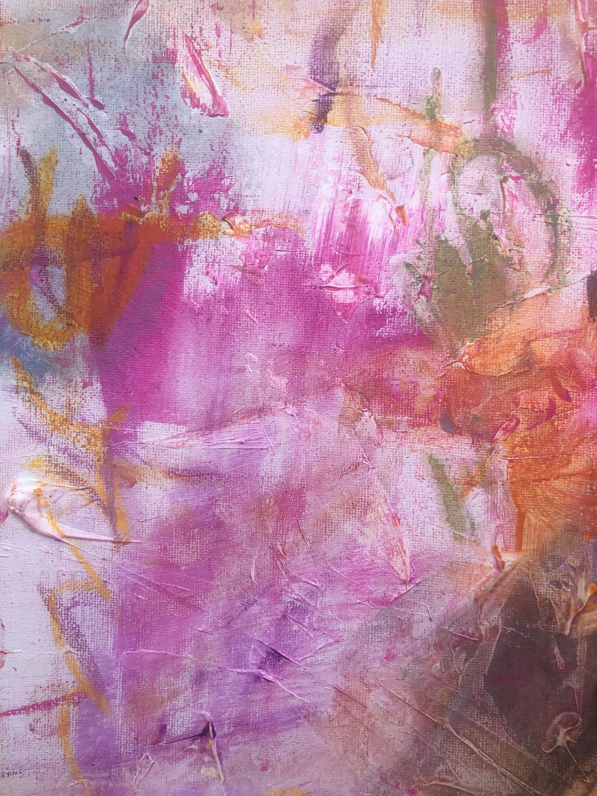 Nerea Caos Abstract Expressionist Figure In Pink And Gold Contemporary Spanish Oil Painting 2023 photo 850.0